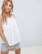 Asos Design Tie Shoulder Swing Sun Top In Casual Check - White