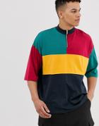 Asos Design Organic Oversized T-shirt With Zip Neck And Primary Color Block - Multi