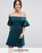 Asos Petite Structured Off Shoulder Mini Dress - Green