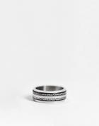 Asos Design Stainless Steel Movement Band Ring With Greek Wave Design In Silver Tone