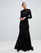 Forever Unique Lace High Neck Maxi Dress - Black
