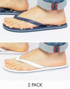 Asos Flip Flops 2 Pack In Navy And White Save - Multi