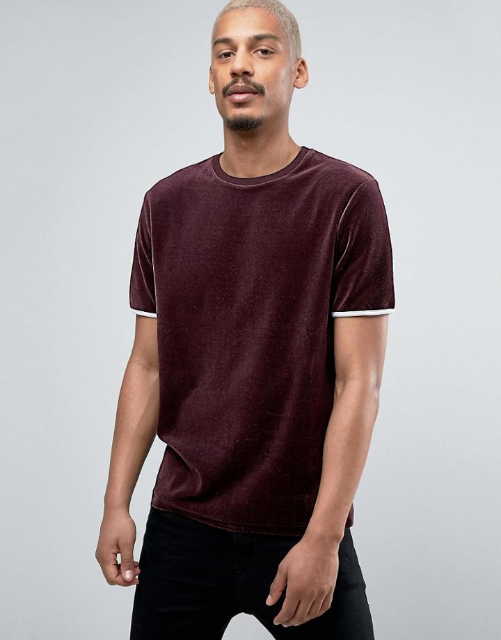 Asos Velour T-shirt In Burgundy - Red