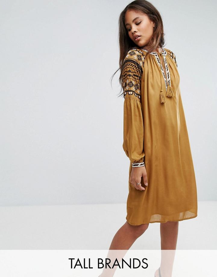 Y.a.s Tall Embroidered Detail Folk Dress - Black