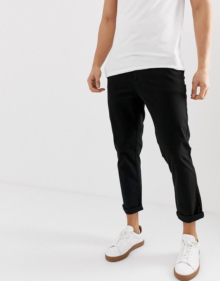 Asos Design Slim Cropped Chinos In Black - Black