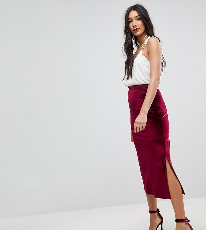 Asos Tall Velvet Pencil Midaxi Skirt - Red