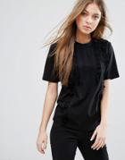 Warehouse Lace Insert Ruffle T-shirt - Black