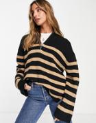 & Other Stories Striped Zip Up Recycled Polyamide Sweater In Black And Beige