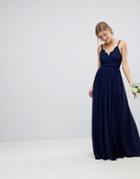 Asos Wedding Cami Maxi Dress With Lace Insert - Navy