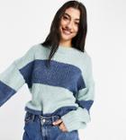 Asos Design Tall Oversized Fluffy Sweater In Block Stripe-blues
