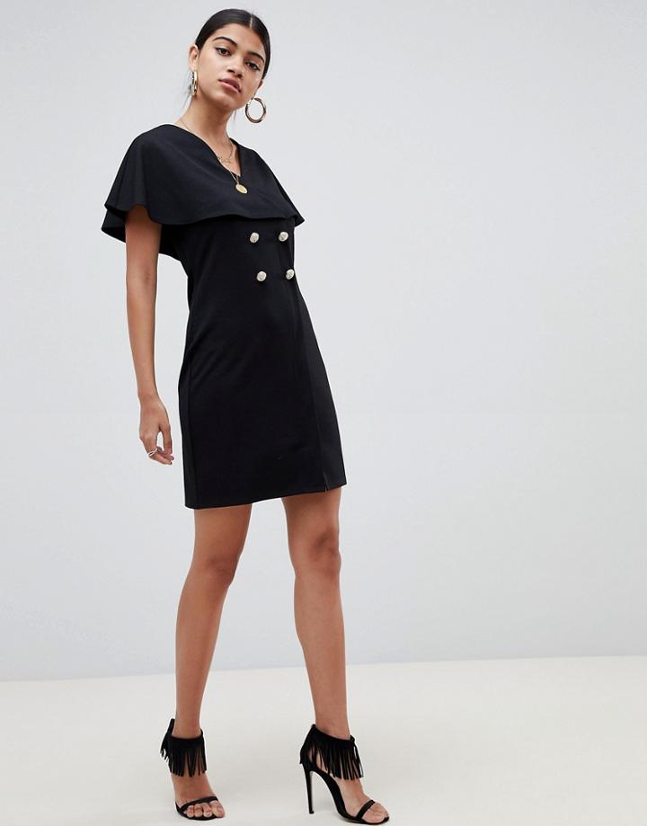 Asos Design Mini Swing Dress With Button Detail - Black