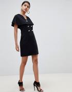 Asos Design Mini Swing Dress With Button Detail - Black
