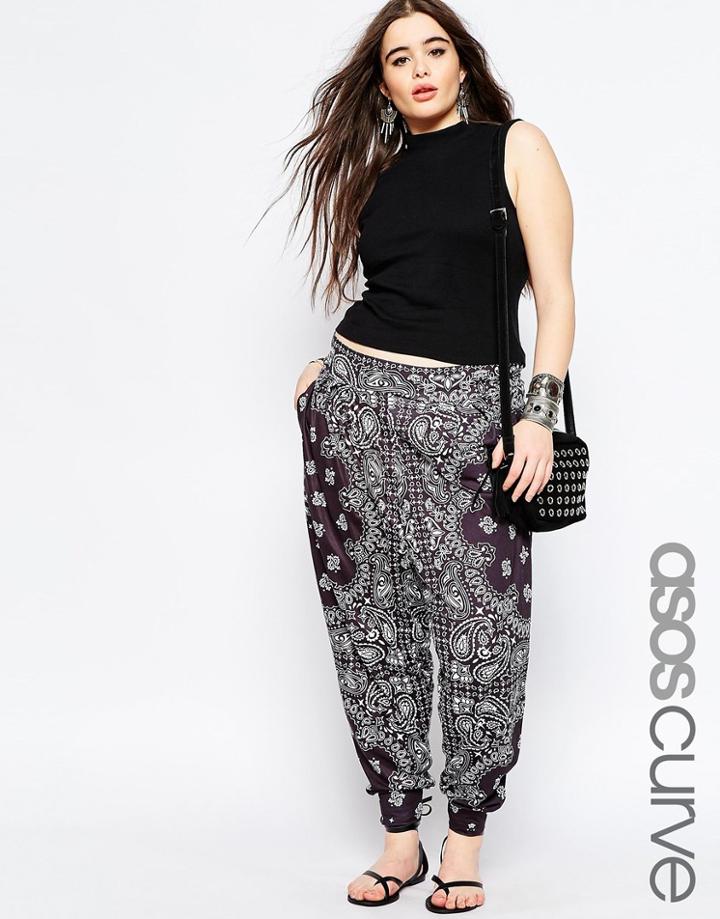 Asos Curve Harem Peg Pants In Mono Bandana Print - Multi