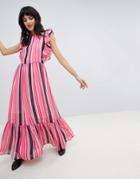 Vero Moda Stripe Peplum Hem Maxi Dress - Multi