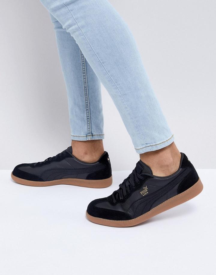 Puma Liga Leather Sneakers In Black 36459702 - Black