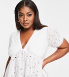 Yours Embroidered Peplum Blouse In White
