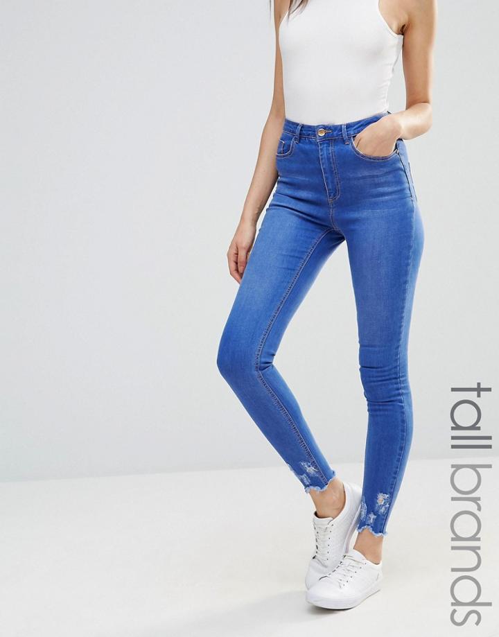 Missguided Tall Sinner High Waisted Destroyed Hem Jean - Blue