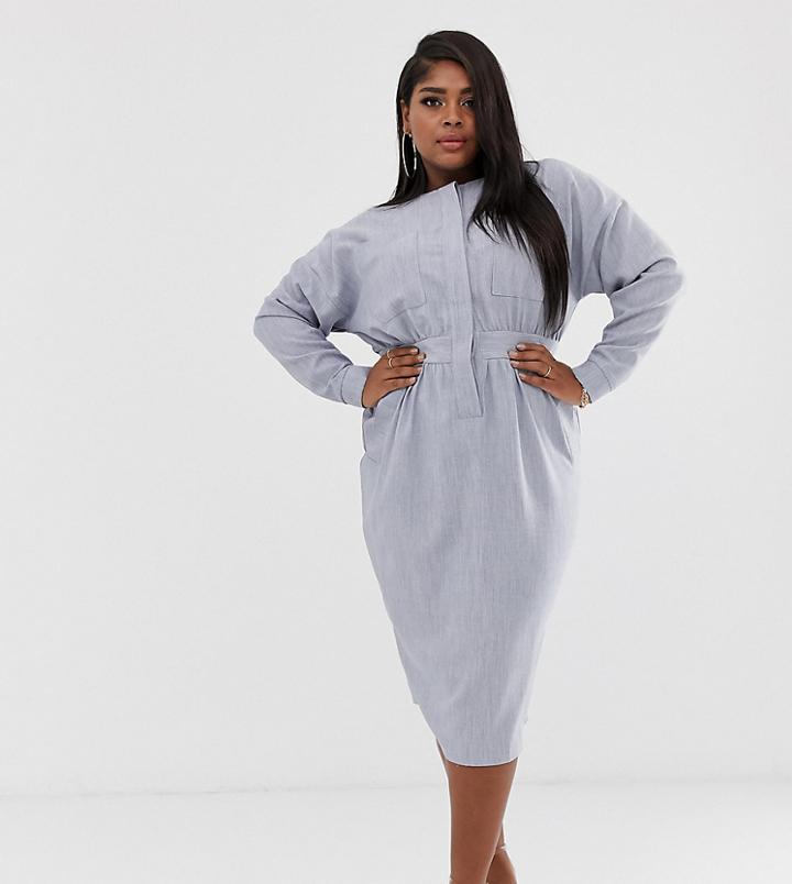 Asos Design Curve Utility Batwing Midi Dress-blue