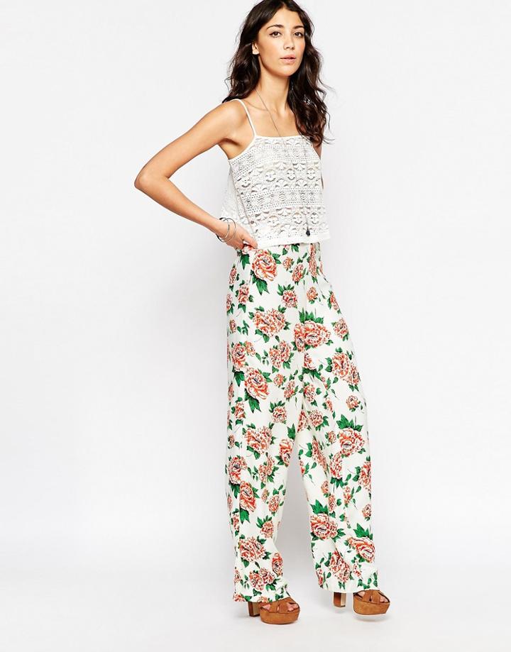 Motel Ari Palazo Pants In Floral Print - Opium Cream