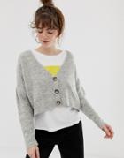 Pull & Bear Cropped Button Detail Cardigan In Gray - Green