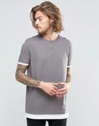 Asos Longline T-shirt With Contrast Cuff And Hem In Gray - Gray