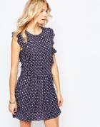 Pepe Jeans Ruffle Front Print Dress - Blue