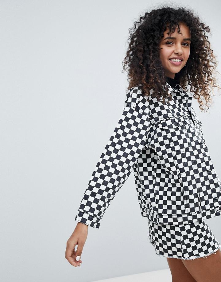 Monki Checker Board Denim Jacket - Black