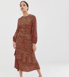 John Zack Tall Midi Tea Dress In Contrast Leopard Print - Multi