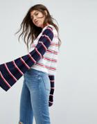Asos Top With Oversized Sleeve In Cutabout Stripe - Multi