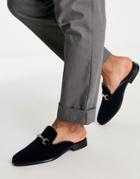 London Rebel X Faux Leather Trim Mules In Navy Velvet-multi