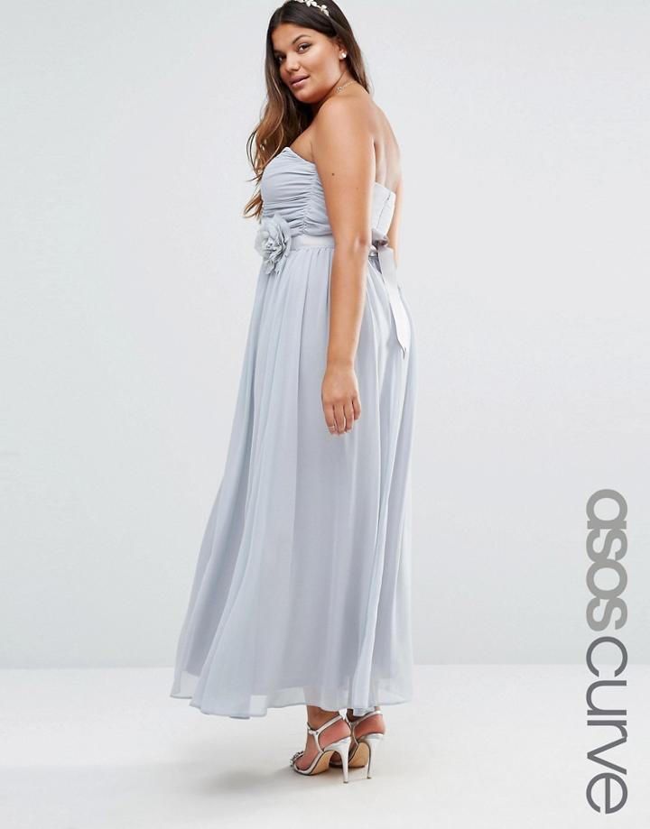 Asos Curve Wedding Chiffon Maxi Dress With Corsage - Gray