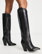 Asos Design Coral Leather Western Boots In Black