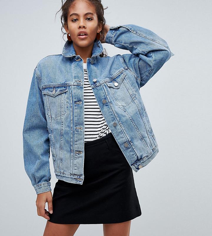 Asos Design Tall Denim Girlfriend Jacket In Lightwash Blue