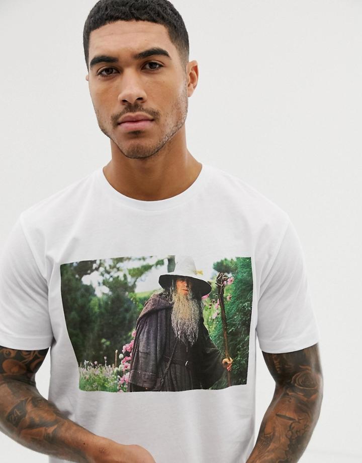 Asos Design Lord Of The Rings Relaxed T-shirt With Photographic Print - White