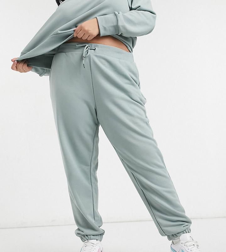 Noisy May Curve Matching Oversized Sweatpants In Sage Green-grey