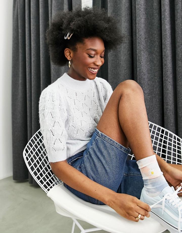 Pieces Short Sleeve Sweater In Pale Blue-blues