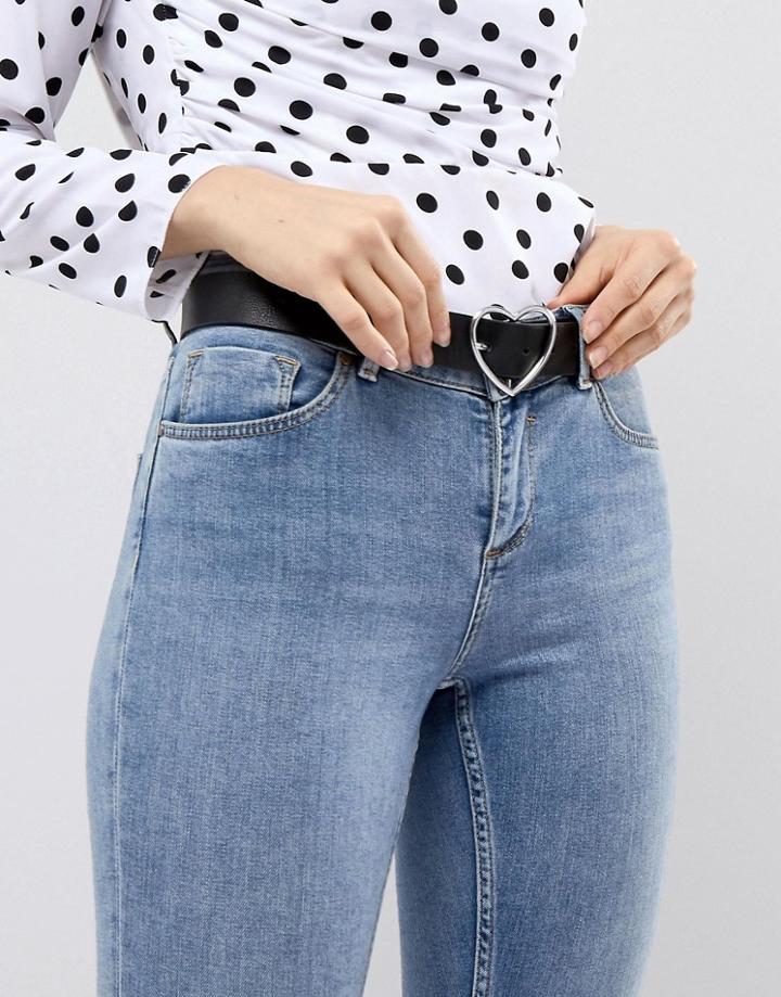 Asos Design Heart Buckle Waist And Hip Belt In Water Based Pu - Black