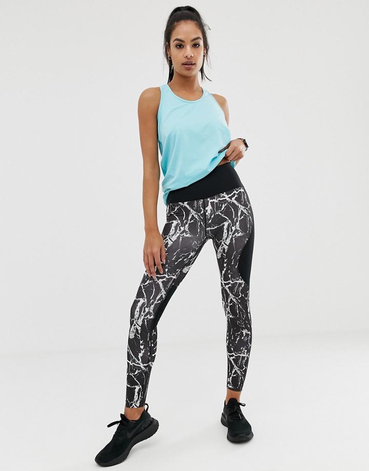 Asos 4505 Gym Legging With Bum Sculpt Seam Detail In Marble Print-black