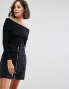 Pull & Bear Bardot Jersey Sweater - Black