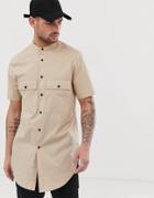 Asos Design Regular Fit Shirt In Sand In Super Long Line - Beige