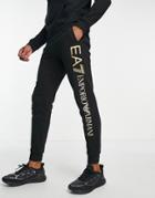 Armani Ea7 Large Gold Side Logo Joggers In Black