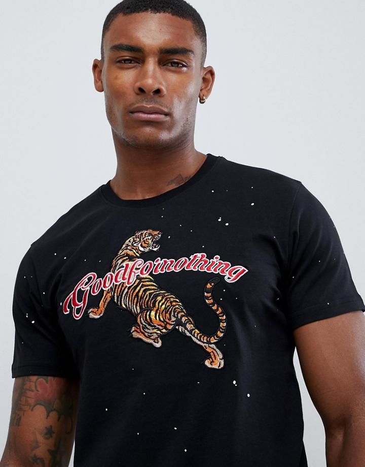 Good For Nothing Muscle T-shirt With Tiger Logo Embroidery-black
