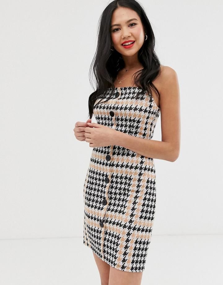 Miss Selfridge Pinny Dress In Houndstooth Print - Black