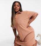 Threadbare Plus Short Sleeve Polo Shirt Mini Dress In Macaroon-brown