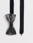 Twisted Tailor Bow Tie With Metalic Snake Skin In Black