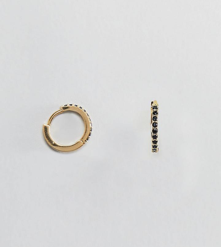 Orelia Gold Plated Black Crystal Huggie Hoops - Gold