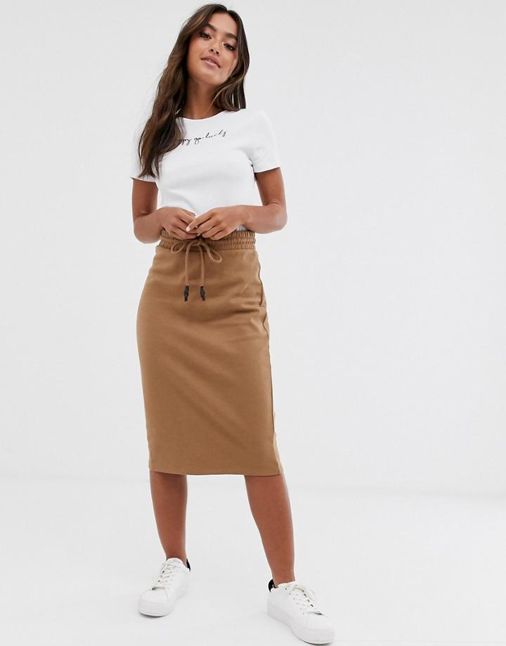 Pieces Knitted Midi Skirt-beige