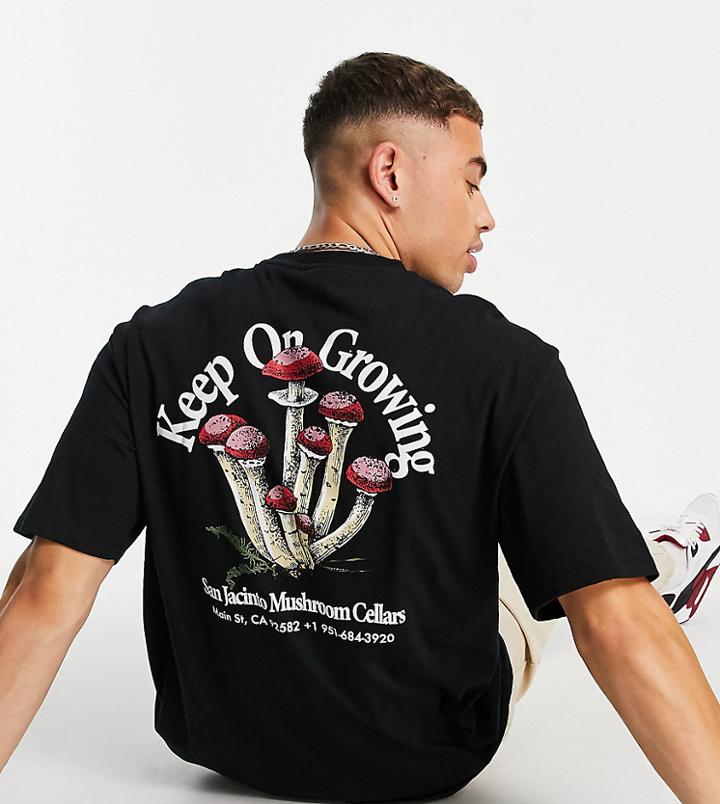 Only & Sons Oversized T-shirt With Mushroom Back Print In Black Exclusive At Asos