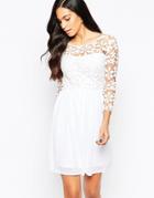 Club L Crochet Skater Dress With 3/4 Sleeves - White