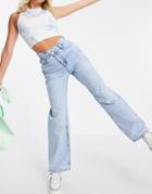Asos Design Organic Cotton Blend 'relaxed' Dad Jeans With Stepped Waistband In Midwash-blues
